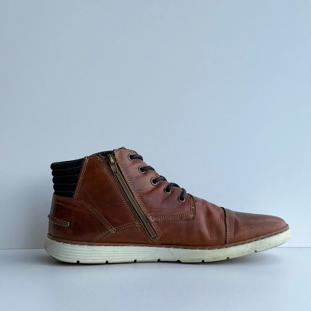 Bull Boxer Adyn Boots Men 12‎ Brown Leather Side Zip Lace-Up Sneakers Portugal